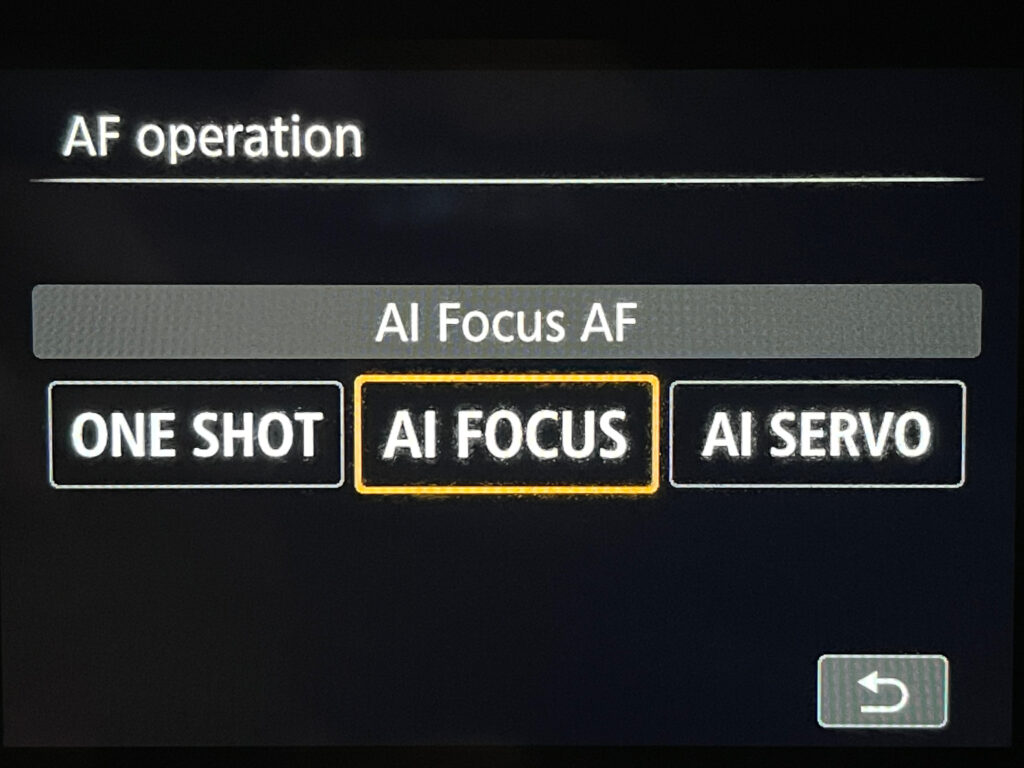 Image of Canon 80D camera settings menu where photographers select autofocus modes.