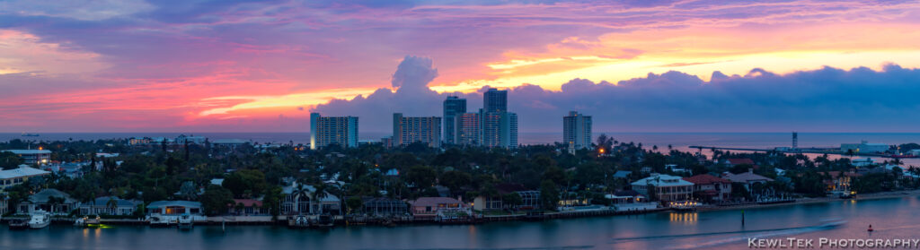 Panorama of sunrise over Ft. Lauderdale, Florida.