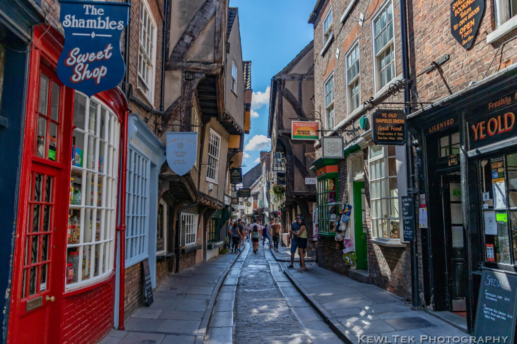 Photo of "The Shambles" in York, UK, as it stretches off into the distance, creating a sense of depth.