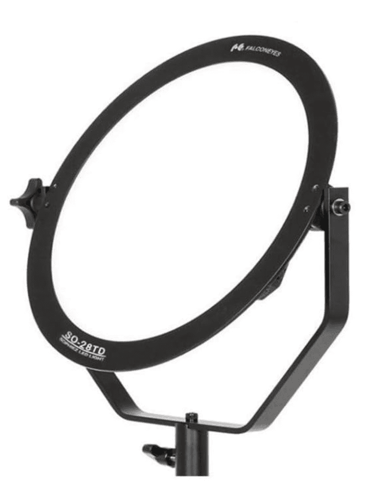 Falcon Eyes SO-28TD LED panel light with U-Bracket light mount, shown in a studio product image.