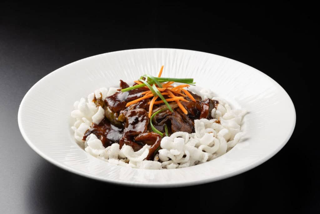 restaurant dish photographed with one softbox light showing bright color and clean shadows